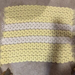 Hand Crochet Yellow/White 40x30 Baby Blanket Afghan Throw